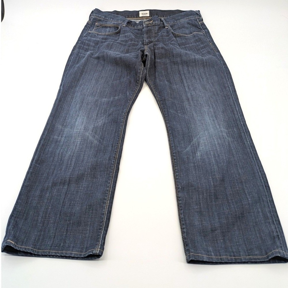 Hudson Byron Straight Leg Mens Jeans 36x28 Dark Wash Blue Denim‎ Button Fly